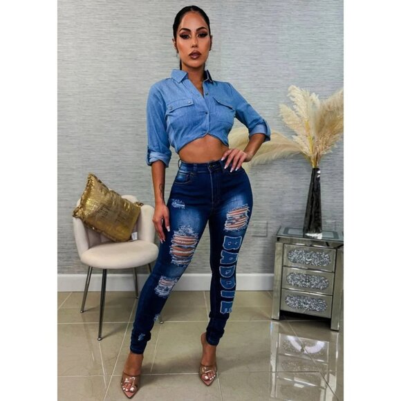 REDFOX Jeans High‎ Waisted Distressed Baddie Skinny Jeans Size 15 - Picture 5 of 8